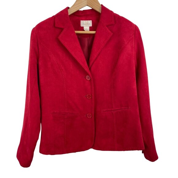 Studio Works Red Faux Suede Button Up Lined Blazer Suit Jacket Womens Size 8 - Picture 1 of 11